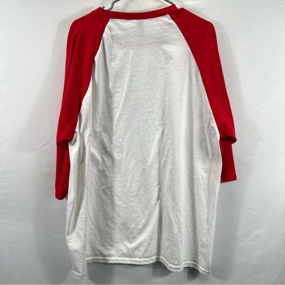 Gildan Red and White Sarcastic Sloth Raglan Baseball Tee - Picture 4 of 8
